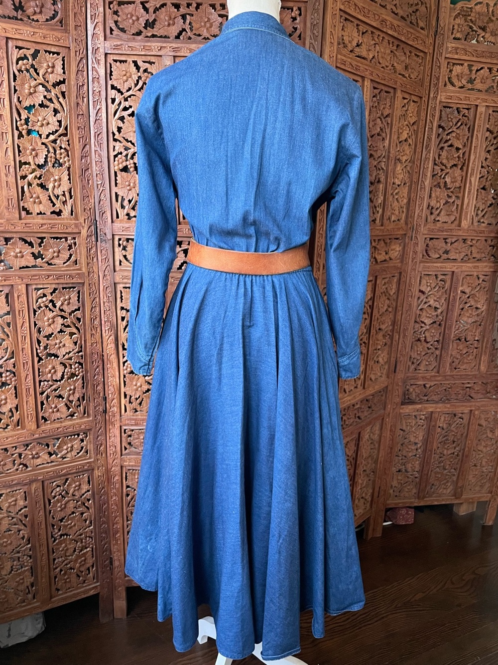American Vintage Western Denim Jean Button-Front Midi Maxi Dress - Picture 2 of 16